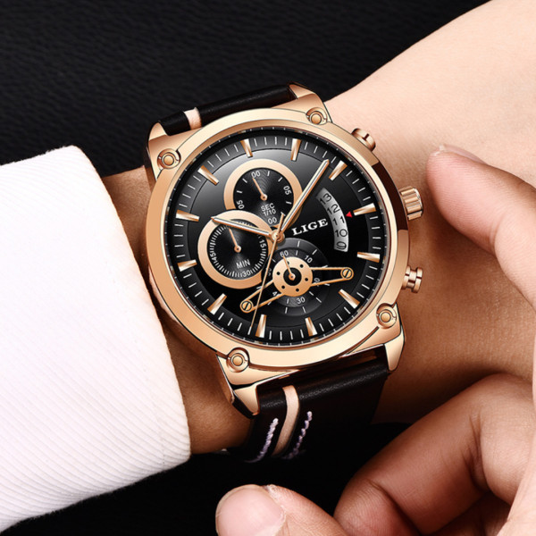 LIGE New Classic Black Mens Watches Top Brand Luxury Watch