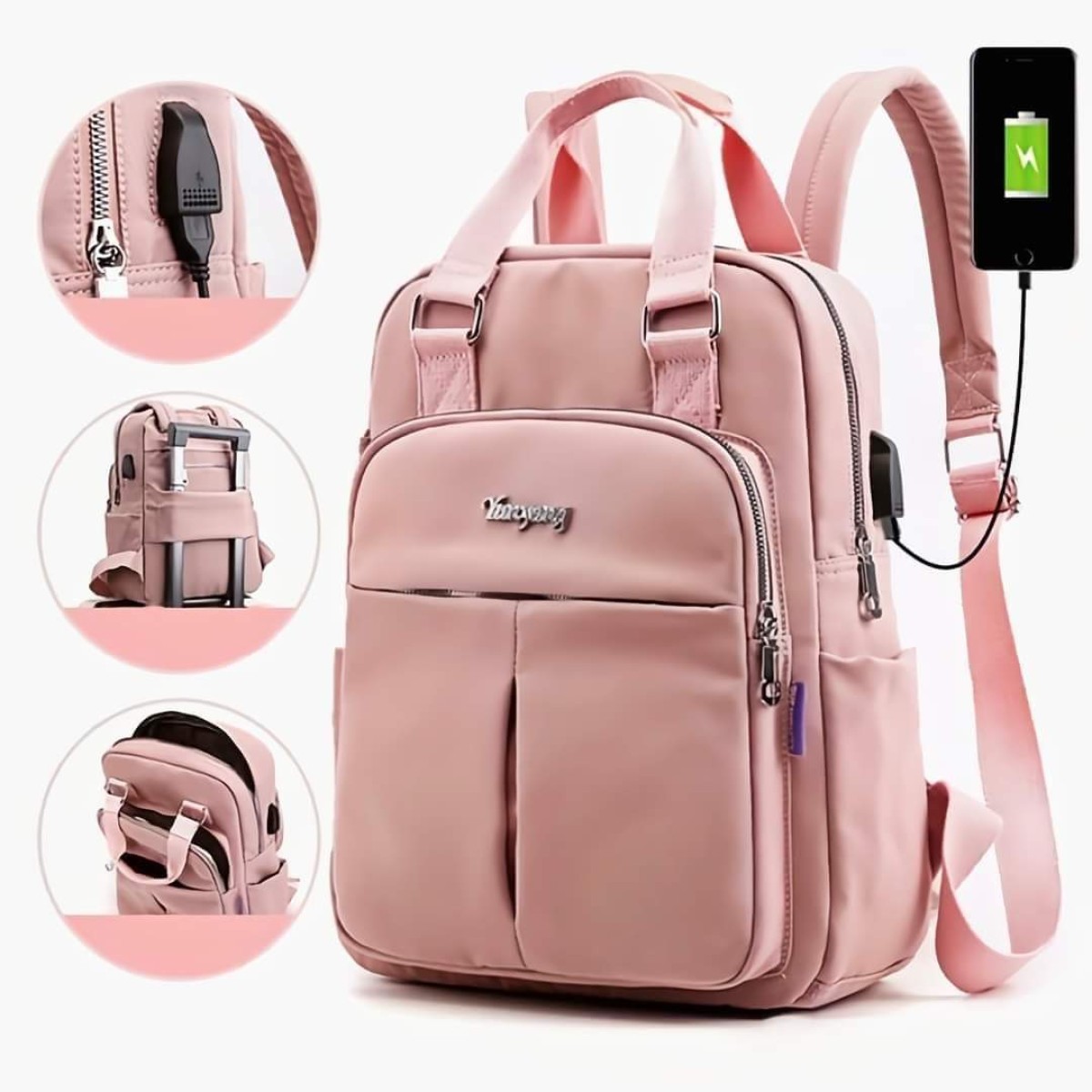 New leisure nylon ladies CHINA Bagpack (Pink) With Free Wallet