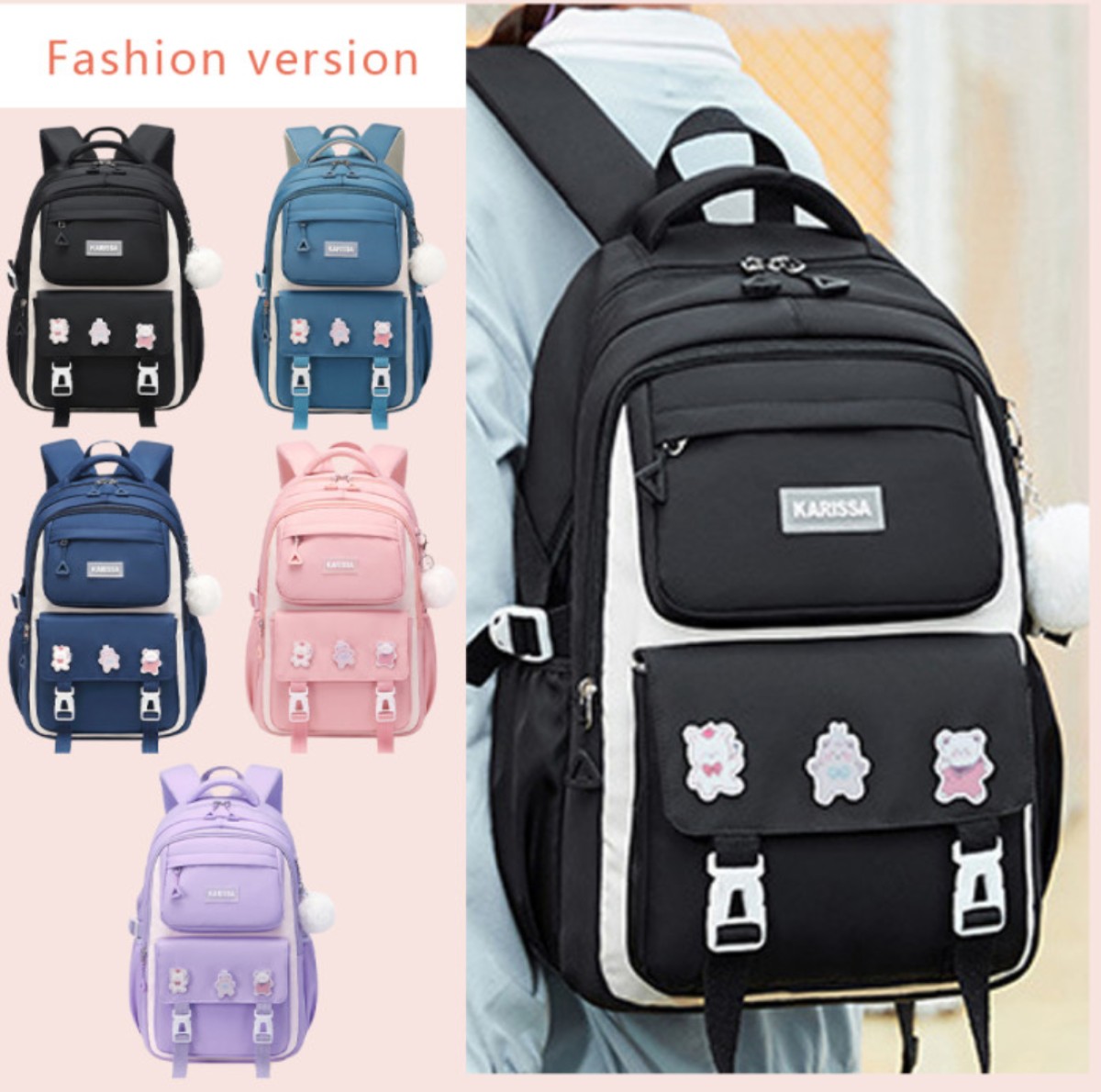 Kids Backpack Waterproof Primary Schoolbag (black)