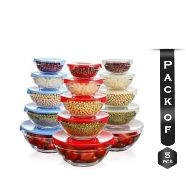 Pack of 5 Pcs Glass Bowl With Lid