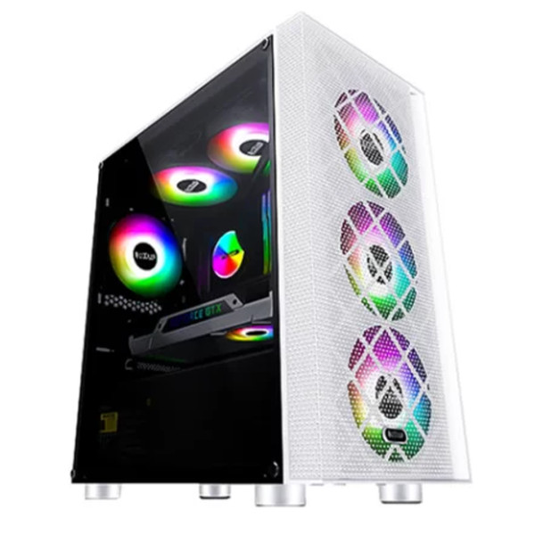 PC Cooler Mesh Game 6 Tempered Glass Mid Tower Gaming Case - White