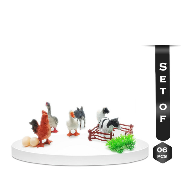 Set of 6 Pcs Happy Animal World Plastic Mini Domestic Animals Toys - Multicolor - 189502336