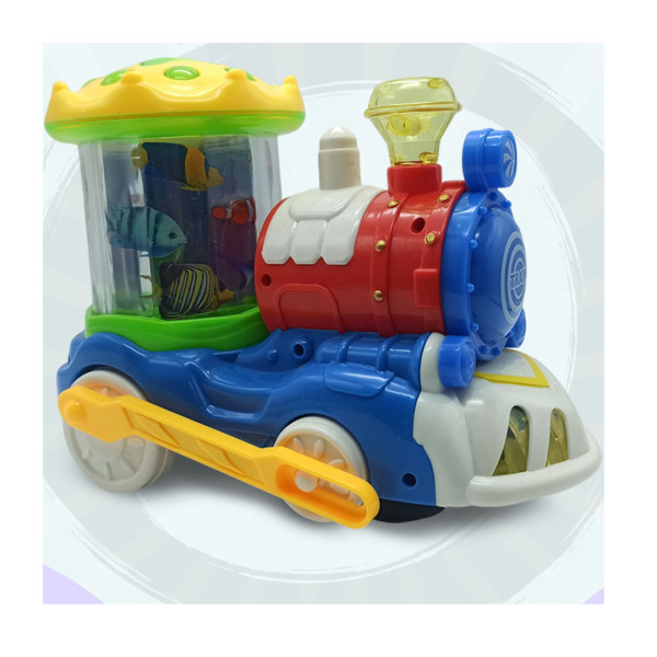 Bump and Go Musical Engine Toy With Fish Tank Rotating Train With 3D Light and Sound - 197033382