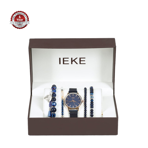 IEKE Stainless Steel Standard Analog Watch For Women - Rose Gold and Royal Blue - 88046