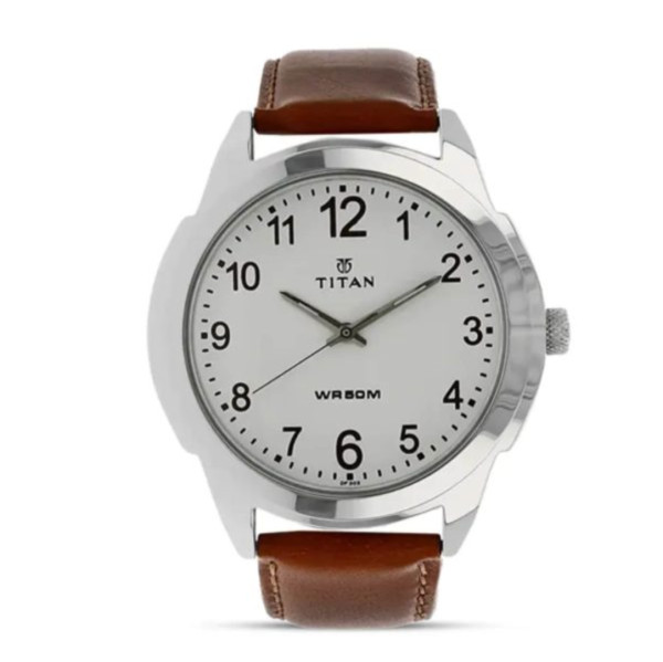 Titan White Dial Brown Leather Strap Men’s Watch- 1585SL07