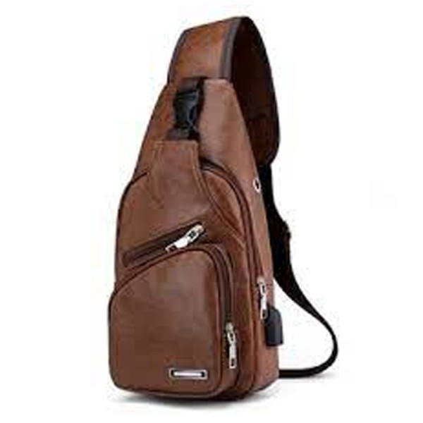 Polyurethane Leather Cross Body Bag - Brown