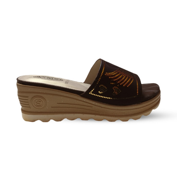 PU Rexine Casual Flat Sandal For Women - Chocolate - KTF L49C