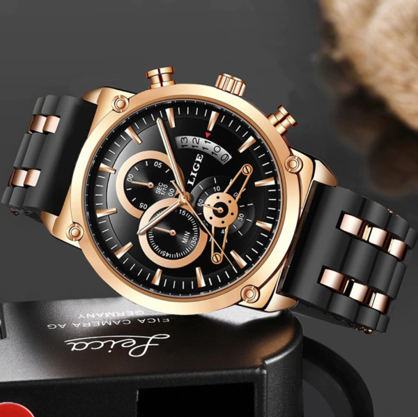 LIGE New Classic Black Mens Watches Top Brand Luxury Watch