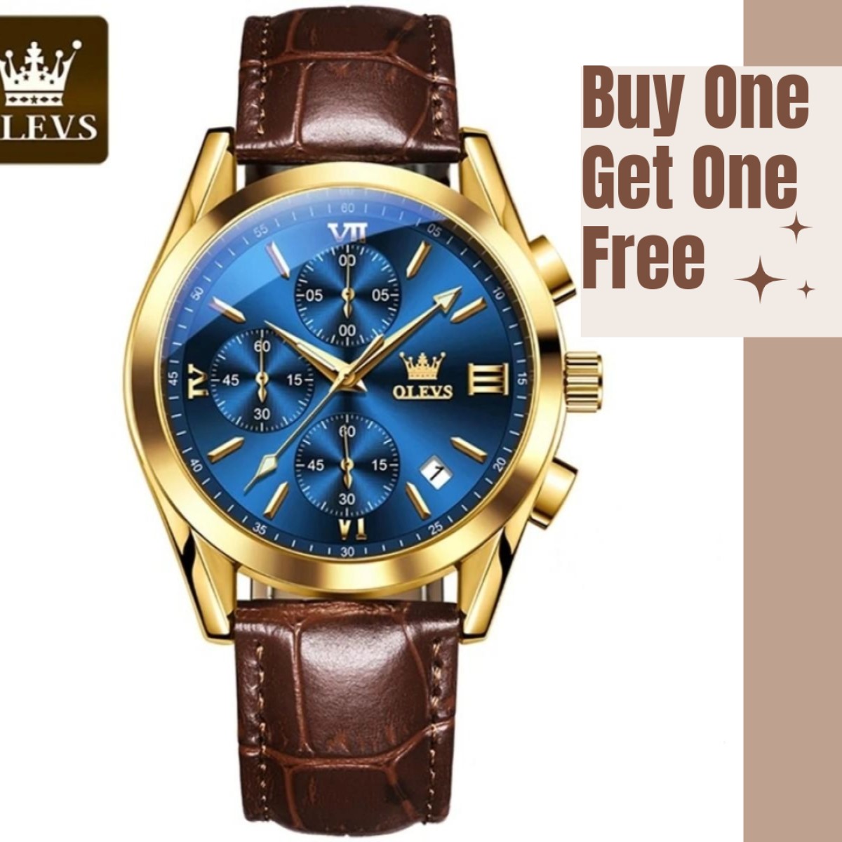 Buy 1 Olevs 2872 Fashionable Analog leather Men's Watch Get 1 Free