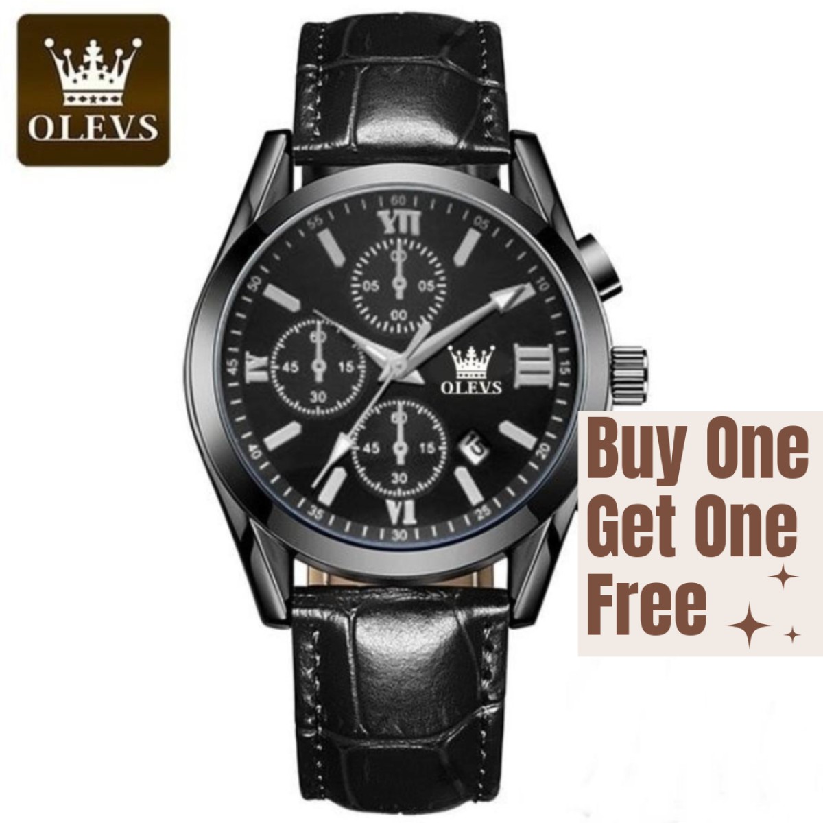 Buy 1 Olevs 2872 Fashionable Analog leather Men's Watch Get 1 Free