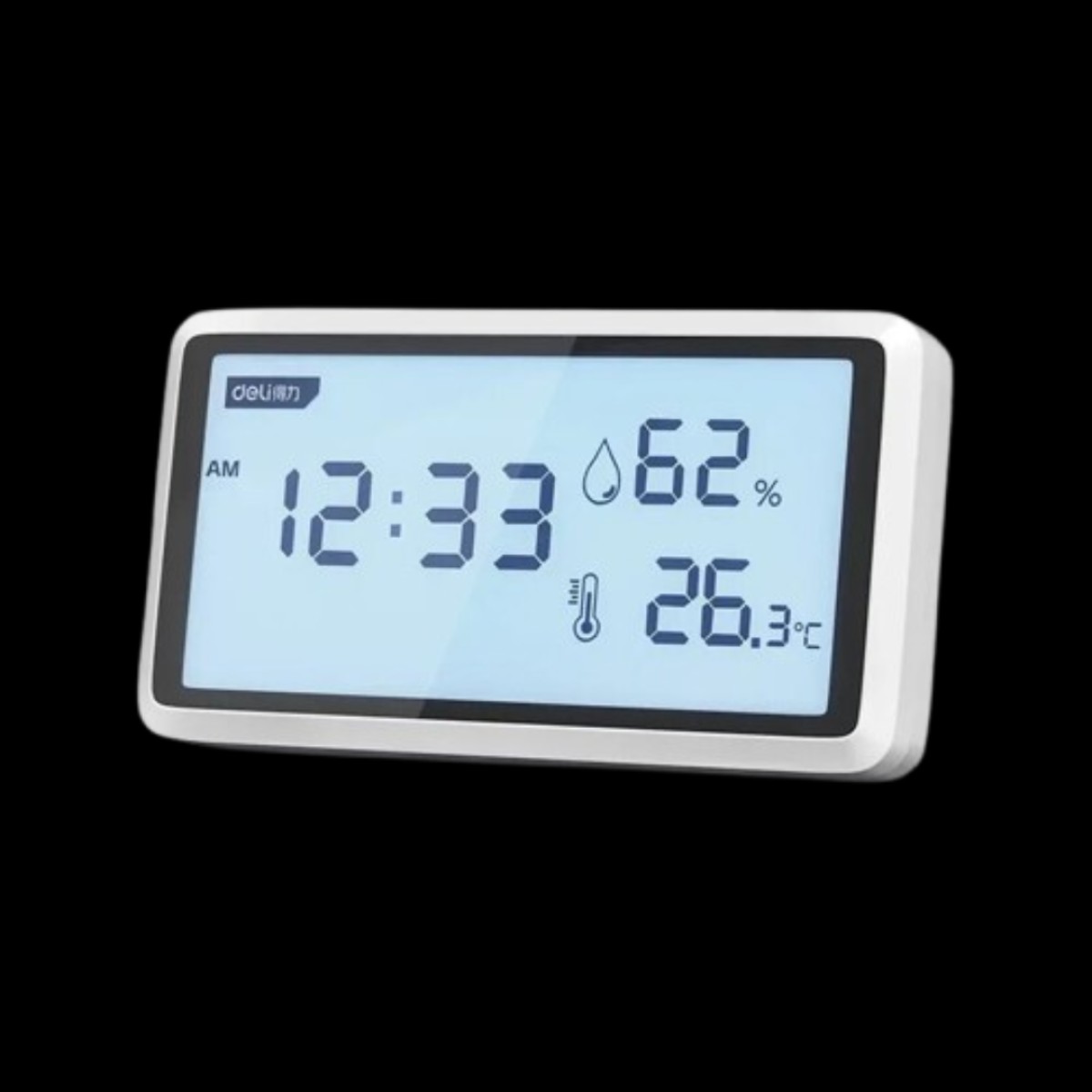 Deli Electronic Thermometer Hygrometer with Clock Function (DL336003)