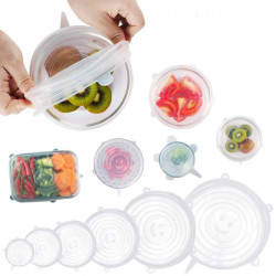 Set of 6 Reusable Stretch Silicone Lids for Food and Containers