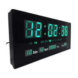 Digital JH-3615 Large Display LED Wall Clock - Black and Green