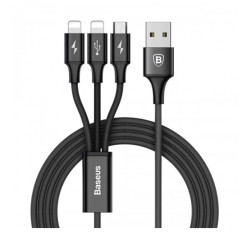 Baseus Rapid Series 3-in-1 Cable Micro+Dual Lightning 3A - 1.2M - Black