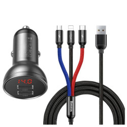 Baseus Digital Display Dual USB 4.8A Car Charger Suit