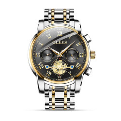 Olevs 2859 Stainless Steel Wrist Watch for Men - Golden Black