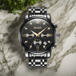 Olevs 2858 Stainless Steel Wrist Watch For Men - Black