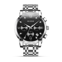 Olevs 2858 Stainless Steel Wrist Watch For Men - Silver and Black