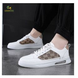 Artificial Polyurethane Leather Casual Sneaker For Men - White and Brown - CM-1038