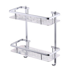 Aluminum Two Layer Bathroom Corner Rack - Silver