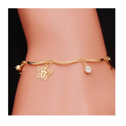 Butterfly Crystal Charm Bracelet For Women - Golden