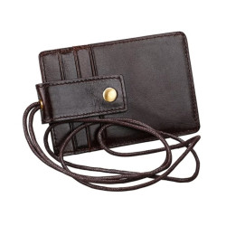 Leather Card Slot Neck Card Holder Bag - Black