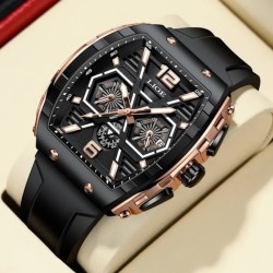 Black gold 5ATM Sports Waterproof Quartz Wristwatch Luminous Date Silicone  Clock Luxury Man Watch