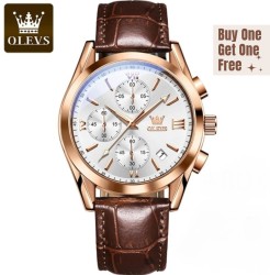 Buy 1 Olevs 2872 Fashionable Analog leather Men's Watch Get 1 Free